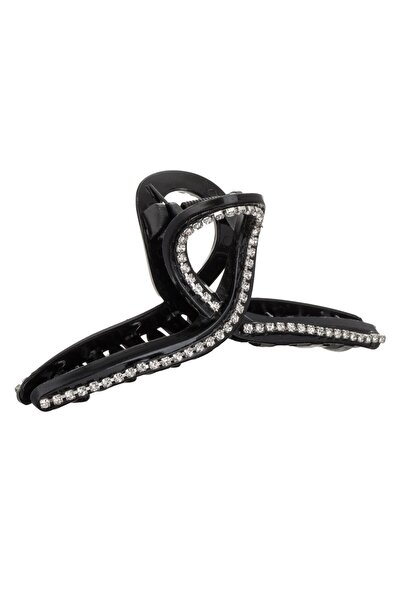 OEM Shiny Black Hair Clip with Silver Rhinestones for Women 11cm
