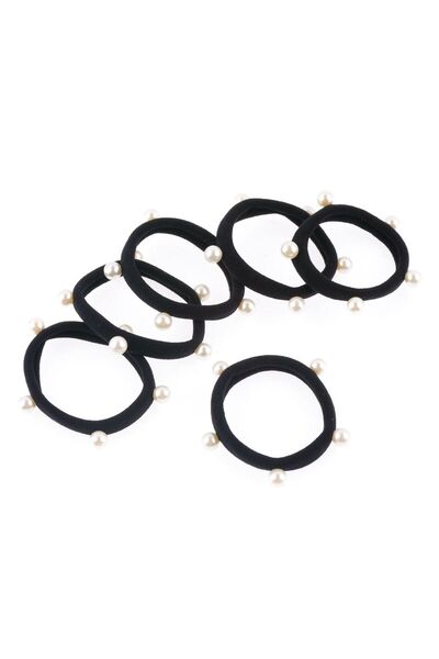 OEM Elastice Par Frotte Negre cu Margele Albe pentru Femei - 6buc