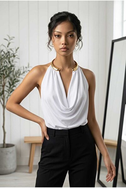 Golden Ring Halter Blouse - Altın Halka Detaylı Halter Bluz