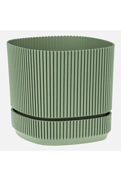 OEM Ghiveci Flori din Plastic Patrat cu Dungi Reliefate Verde Menta & Farfuri...