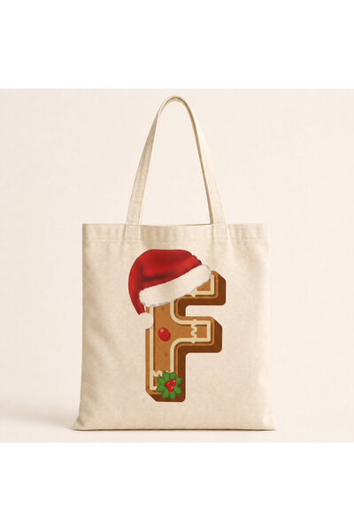 Mor Mürekkep Cookie Letter F Printed Cloth Bag Shoulder Bag