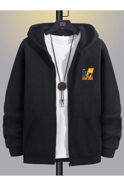 VAN VLECK Men's Black Hooded Zippered Oversized Sweatshirt Jacket Cardigan