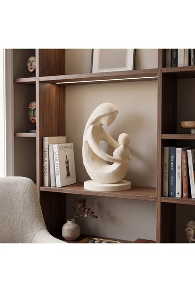 OEM Statueta decorativa Mama si Copilul, plastic biodegradabil, 15 cm, Crem, A.N. Prints