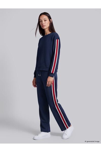 LC Waikiki Ozmarka New Season Navy Blue Stripe Detailed Soft Touch Women's Sw...