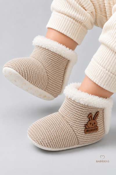 BABYDEN'S İlk Adım Bebek Panduf Kaydırmaz Tabanlı Polar Astarlı Tavşan Armalı...