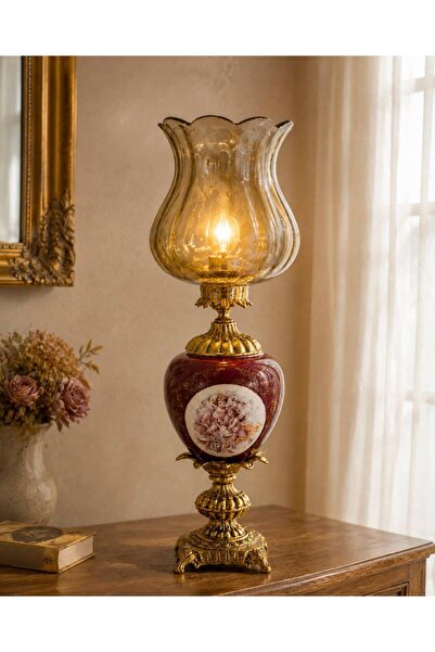 DİBA CONCEPT Vintage Porselen Gövdeli Dekoratif Abajur