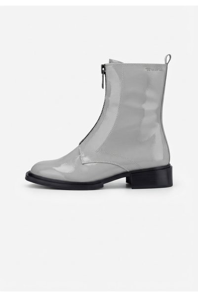 Tamaris Ghete de dama din piele ecologica lacuita cu fermoar frontal, Grey Patent