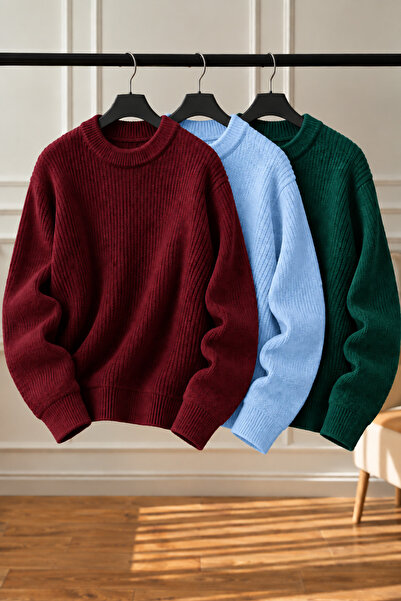 pepule Women's 3-Piece Crew Neck Oversize Knitwear Sweater Soft Knitted Sweater