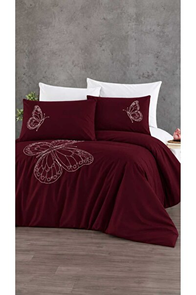 İK TEKSTİL Elegant Luxury Butterfly Embroidered 100% Cotton Double 6-Piece Du...