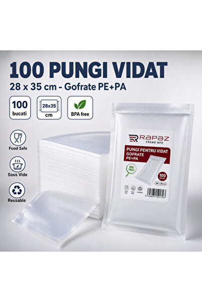 RAPAZ TREND RPZ Pungi vidare premium Rapaz ®100 bucăți, 28x35 cm, reutilizabile, rezistente, pentru Sous Vide, lavabile la mașină, transparente, din material plastic, compatibile cu majoritatea aparatele de vidat