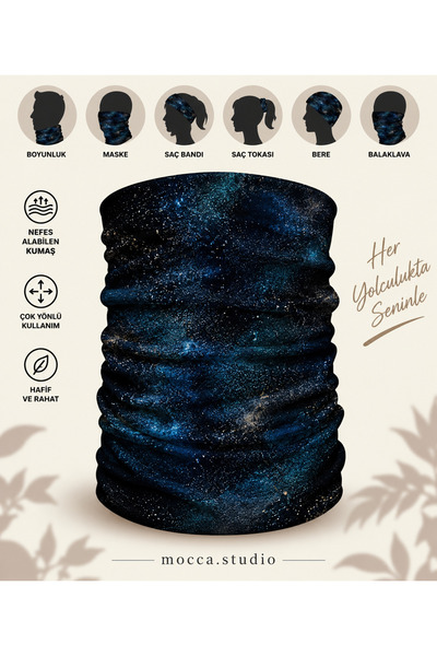 Mocca Studio Gece Gökyüzü Galaksi Desenli Çok Amaçlı Bandana – Boyunluk, Maske, Saç Bandı, Bere & Balaklava buff motorcu baf