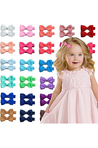 Generic Baby Hair Clips Set, 40 Pieces, 2.5 cm x 5.5 cm Bow Size, 20 Colour P...