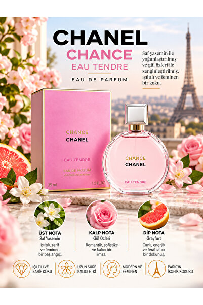 Chanel CHANCE EAU TENDRE Eau De Parfum 35 ml – Çiçeksi ve Meyvemsi Notalı Zar...