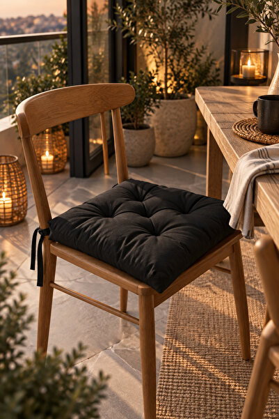 Lethe Design Bağlamalı Kapitone Sandalye Minderi – 7 cm Dolgun Boncuk Elyaflı...