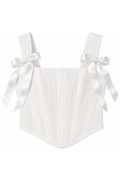 Genel Markalar El Yapımı Beyaz İşlemeli Korse Crop Top – Sırtı Bağcıklı, Fiyo...