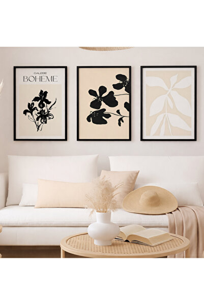 VOBA STORE SET DE PICTURĂ BOEMĂ CU TEMATICĂ FLORALĂ, CU CADRU, 3 PIESE
