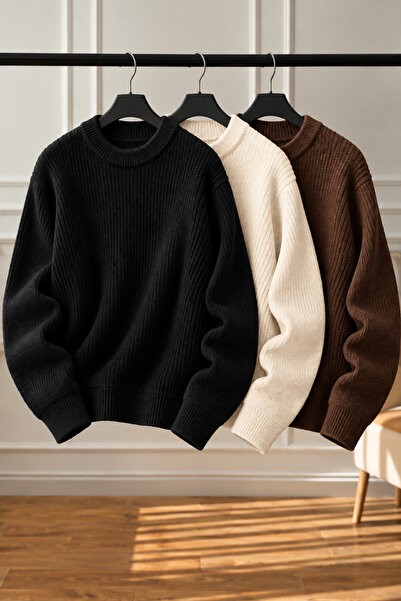 pepule Women's 3-Piece Crew Neck Oversize Knitwear Sweater Soft Knitted Sweater