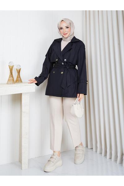 exxit collection معطف نسائي قصير مقاوم للماء مع ياقة وأزرار وحزام وجيوب