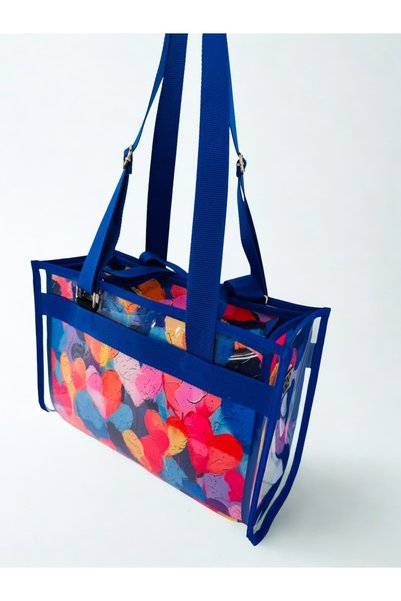 MORA BAG Carrying Bag with Transparent Bag Watercolor Hearts/ Saks Blue
