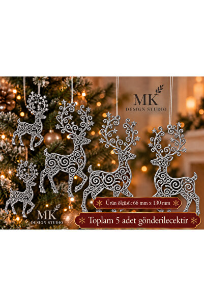 MK DESIGN STUDIO 5’li Yılbaşı Geyik Süsü Seti – Noel Ağacı İçin Dekoratif 3D ...