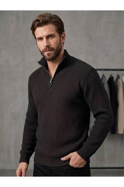 AHENZA COLLECTION Men's Black Half-Zip Turtleneck Thessaloniki Knitwear Sweater
