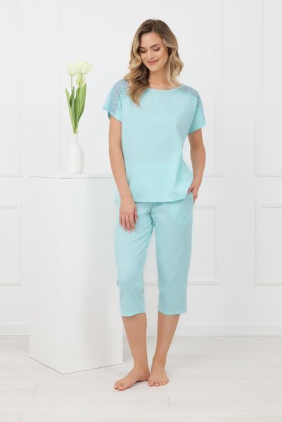 Other Pijama de damă cu mâneci scurte, pantaloni trei sferturi, senzuală, măr...