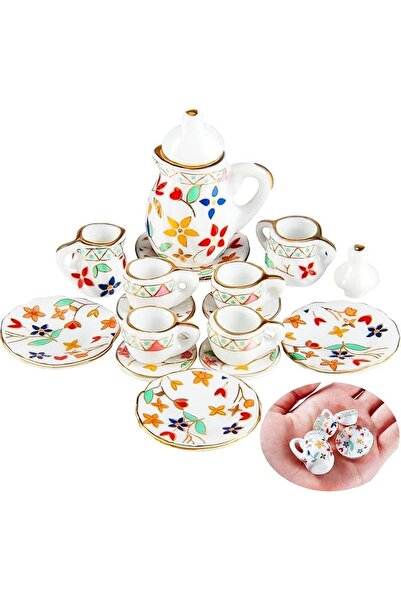 Aputue Porcelain Tea Cup Set, 15 PCS Miniature Floral Design, Hand-Painted Ce...