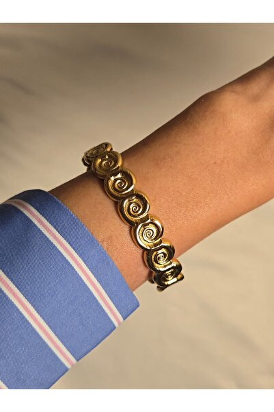 Çelik Gold Spiral Link Bileklik Swirl Link Tasarım Şık Kadın Bileklik Günlük Kullanım Kelepçe Bileklik Kararmaz Antialerjik