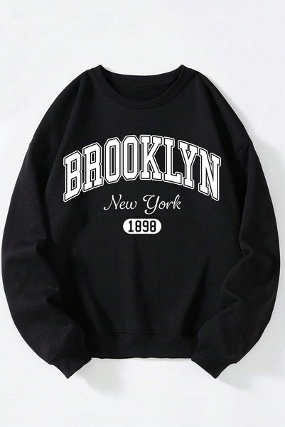 Vento Luna Brooklyn New York 1898 Pre-Printed Black Crew Neck Sweatshirt