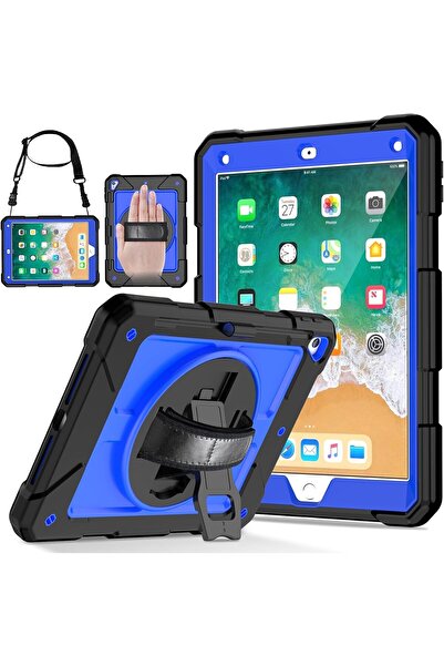 HXD Zoomlion Rugged Protective Case for iPad, Shockproof with Hand Strap, Blue