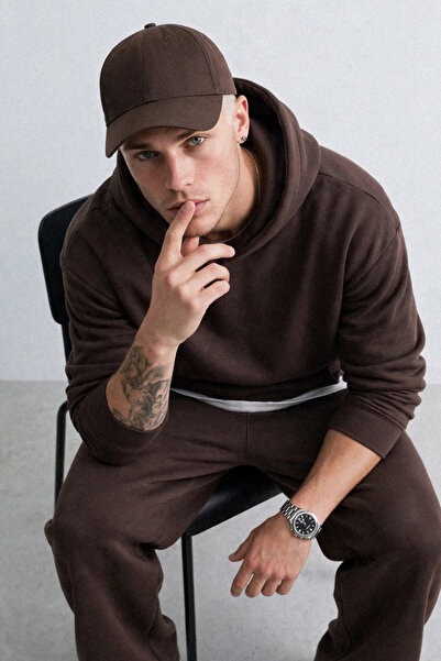 BARRELS AND OIL Men's Hooded Sweatshirt with Kangaroo Pocket - Brown