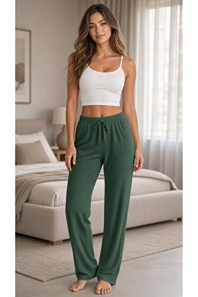 PİJART Women's Green Ribbed Pajama Bottoms