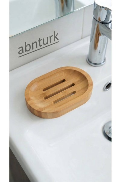 abnturk 12x8cm Doğal Bambu Sabunluk - Oval Tasarım Delikli Su Tahliyeli Lüks ...