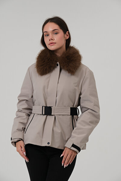 PIQUE Women's coat removable fur belted women's coat