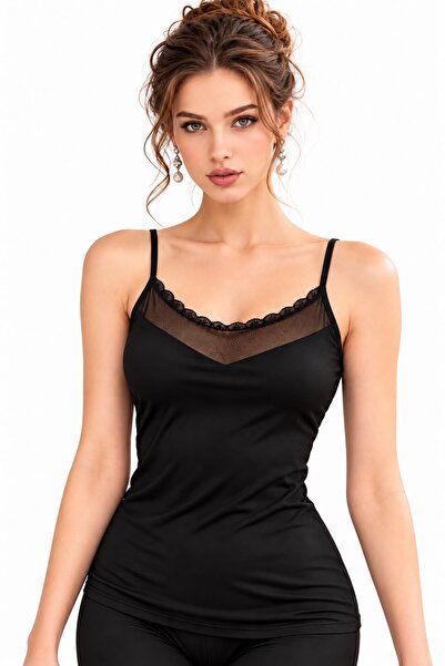 Bluewhs Women's Thin Strap Blouse with Lace and Transparent Tulle Detail – 92...