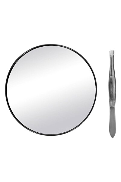 OEM Round Magnifying Pocket Mirror with Suction Cup & Tweezers 8.5cm