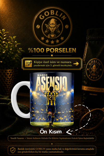 Goblin Kişiye Özel İsimli Numaralı Dijital İmzalı Marco Asensio Baskılı Kupa ...