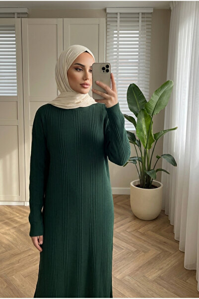 Kirazca Butik Women's Ribbed Knitwear Loose Long Dress