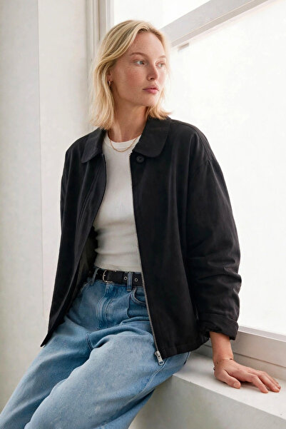 BARRELS AND OIL Women's polo collar classic jacket - black