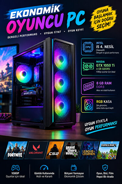 thekam RGB Oyuncu PC | i5 4. Nesil | GTX 1050 Ti | 8 GB RAM | Ekonomik Gaming...