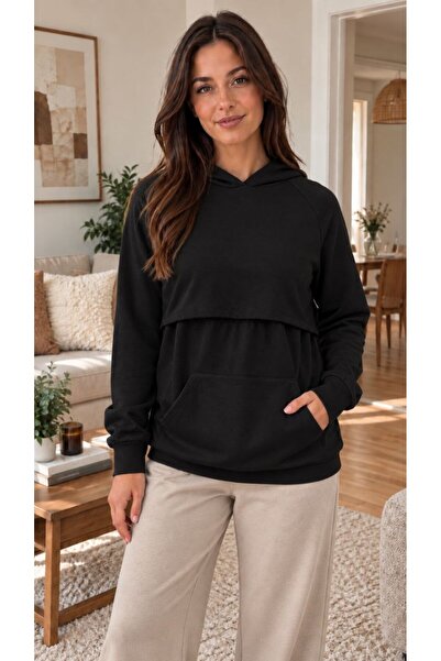 Maison La Femme Women's Hooded Breastfeeding Sweatshirt - Long Sleeve Materni...