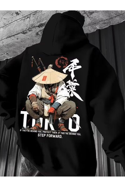 one button Φούτερ με κουκούλα και στάμπα Tokyo Character, Premium, με 2 κλωστ...