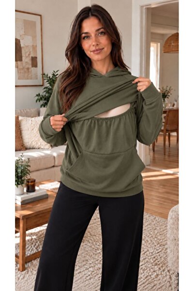 Maison La Femme Women's Hooded Breastfeeding Sweatshirt - Long Sleeve Materni...