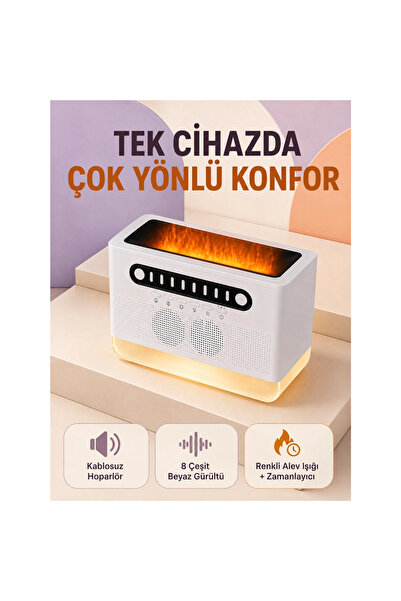Atlasnua® Hoparlörlü Simüle Alev Işıklı Çok Fonksiyonlu Gece Lambası
