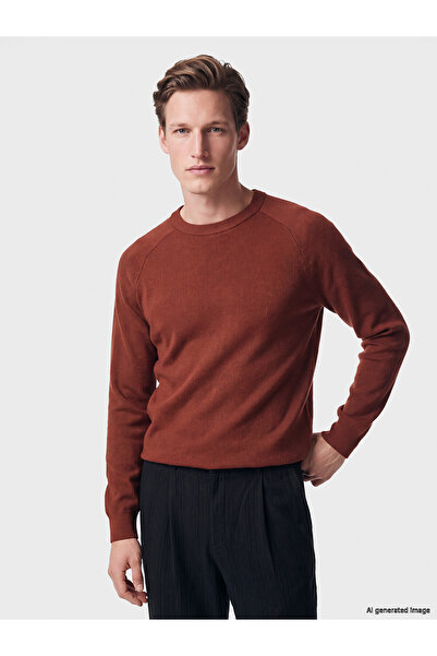 LC Waikiki Nevavm Farkıyla Xside Brown Knitwear Flat Oval Collar Men's Sweater