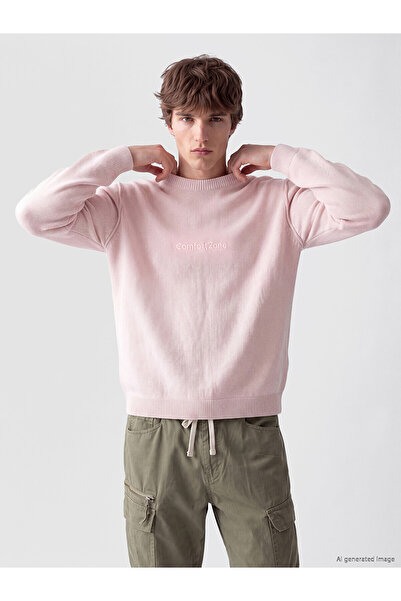 LC Waikiki Nevavm Xside Pink Knitwear Plain Oval Collar Men's Sweater with Di...