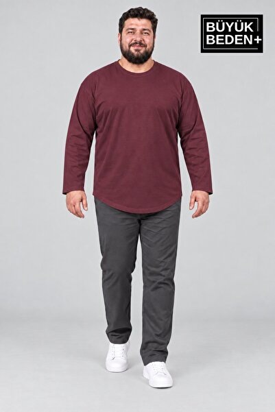 Superlife Men's Large Size Crew Neck Single Jersey Slim Long Sleeve Oval Hem ...