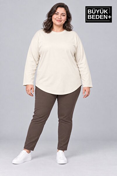 Superlife Süperlife Women's Large Size Crew Neck Single Jersey Slim Long Slee...