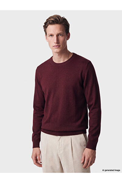 LC Waikiki Nevavm Farkıyla Lcwaikiki Classic Claret Red Knitwear Plain Oval C...