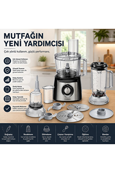 nelix Bosch Mutfak Robotu "800 W Motorla Doğrama ve Karıştırmayı Hızlandırın"